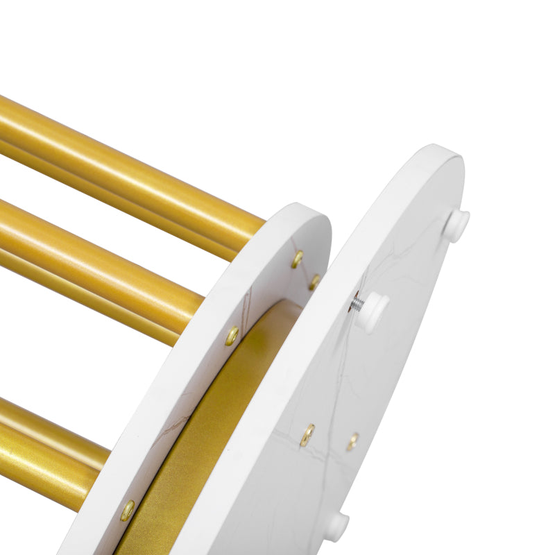 Runder Esstisch mit Marmoroptik Modernes Design mit Metallgestell, Weiß+Gold