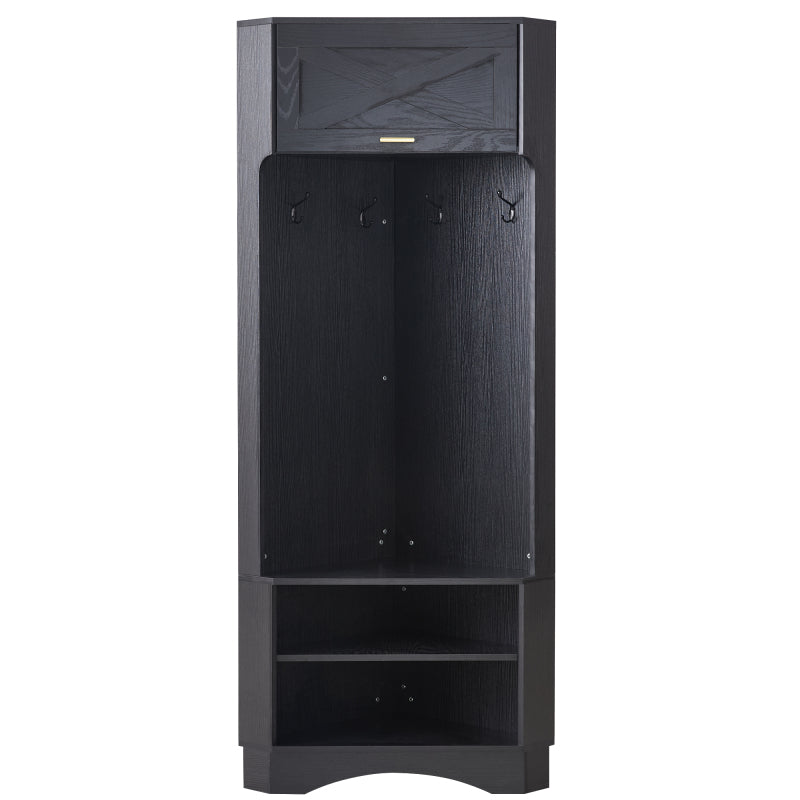 Garderoben-Set Moderner Garderobenschrank, Flurgarderobe, 4 hängenden Haken Schwarz,Maße: B53/ /53/H180 cm