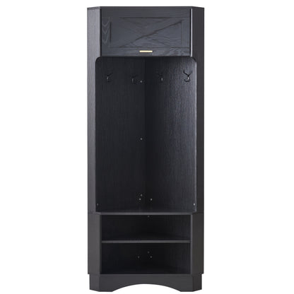 Garderoben-Set Moderner Garderobenschrank, Flurgarderobe, 4 hängenden Haken Schwarz,Maße: B53/ /53/H180 cm