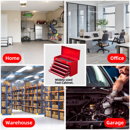 20.3inch Metal Tool Box with Drawers Portable Steel Metal Tool Box with Protective Liner and Metal Latch Closure and Lock for Garage, Home and Warehouse (Red-4 Drawers)