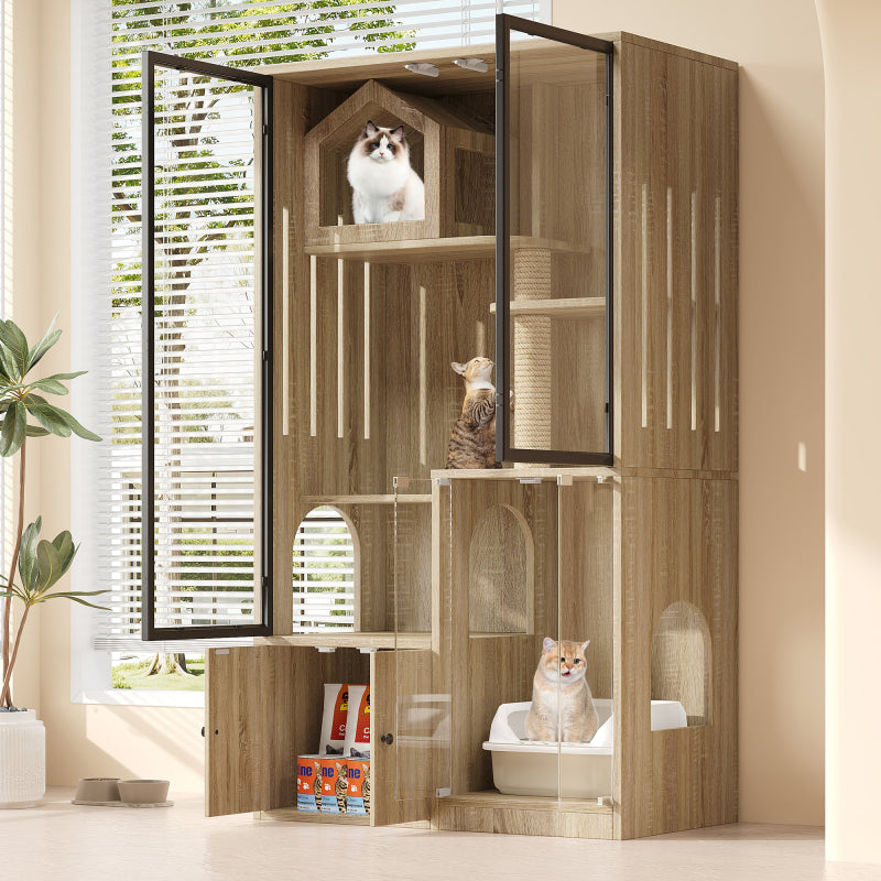 Katzenschrank/Katzenhaus mit abnehmbare Sandablassplatte, geruchsisoliert, ohne Katzenklo, 100×45×66 cm, Nussbaumfarbe