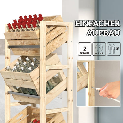 Getränkekistenregal für 3 Getränkekisten, Getränkeregal Holz, belastung 150 kg Kastenständer für Bier, Wasser, Naturholz