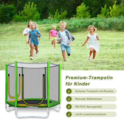 Kinder Trampolin Outdoor Ø 213 cm Gartentrampolin mit Rutsche, Leiter, Netz, Doppeltür und Gepolsterten Stangen,TÜV Zertifiziert,bis 100 kg