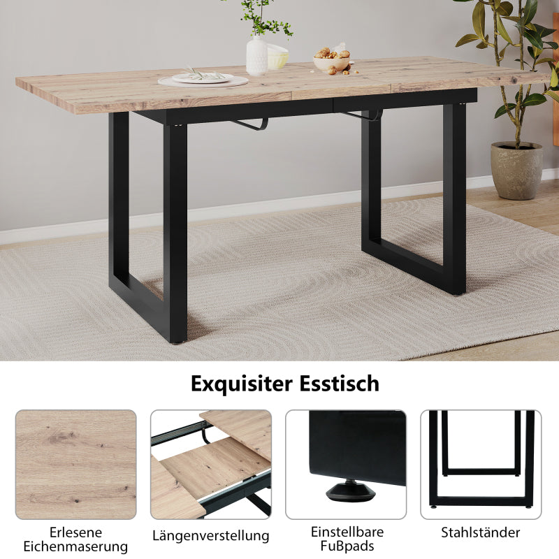 Erweiterbarer Esstisch, Industriestil, Platzsparender multifunktionaler Esstisch, Eicheoptik+schwarz