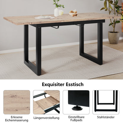 Erweiterbarer Esstisch, Industriestil, Platzsparender multifunktionaler Esstisch, Eicheoptik+schwarz