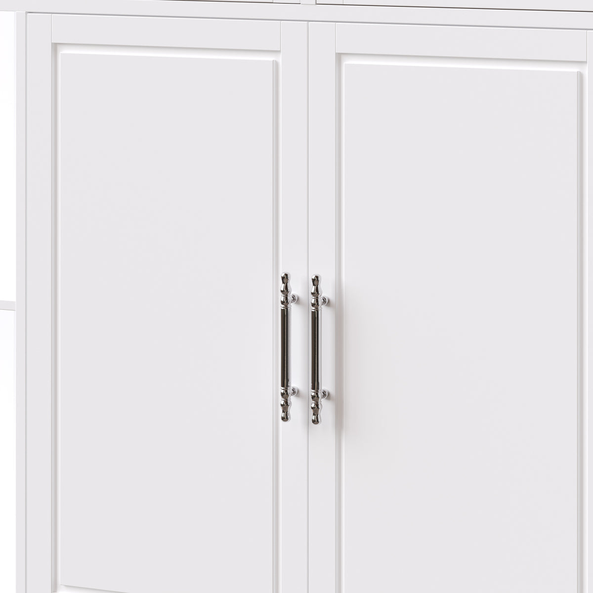 Kücheninsel mit Rollen & ausziehbarer Platte, Servierwagen Weiß/Holzoptik, 120cm Sideboard mit 7 Rollen, 2 Schubladen & verstellbaren Regalen