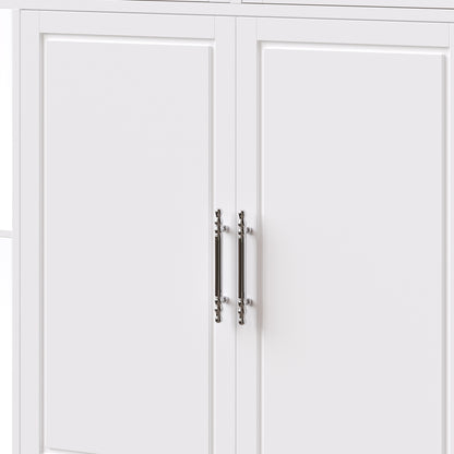Kücheninsel mit Rollen & ausziehbarer Platte, Servierwagen Weiß/Holzoptik, 120cm Sideboard mit 7 Rollen, 2 Schubladen & verstellbaren Regalen