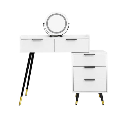 Weißer Schminktisch(Ohne Stühle), Enthält ausziehbare Seitenschränke, mit Spiegel einstellbare Helligkeit, mit 5 Schubladen, Großer Frisierkommode Schlafzimmermöbel Vanity, Weiß