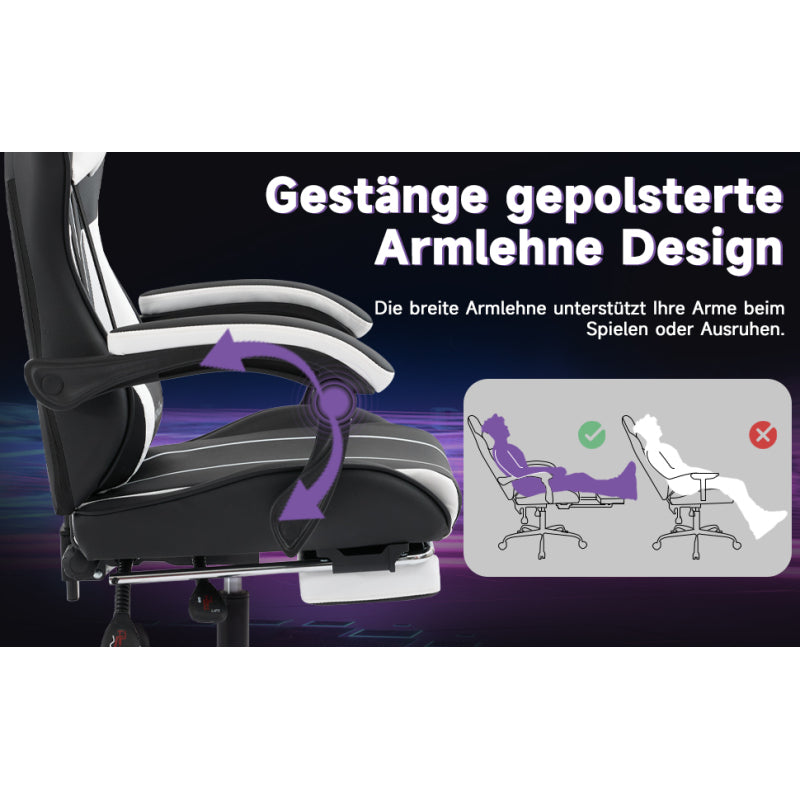 Gaming Stuhl Computerstuhl Ergonomischer Gaming Chair mit Fußstütze Bürostuhl Ergonomischer Computerstuhl mit Lendenwirbelstütze
