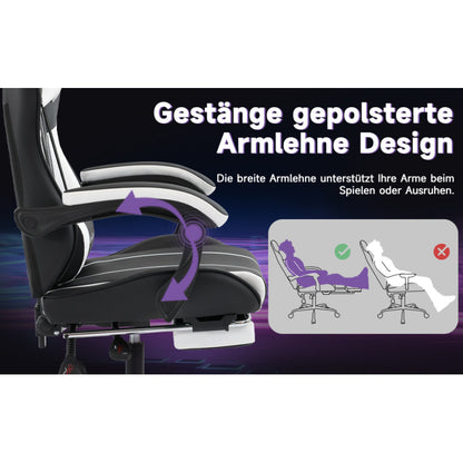 Gaming Stuhl Computerstuhl Ergonomischer Gaming Chair mit Fußstütze Bürostuhl Ergonomischer Computerstuhl mit Lendenwirbelstütze
