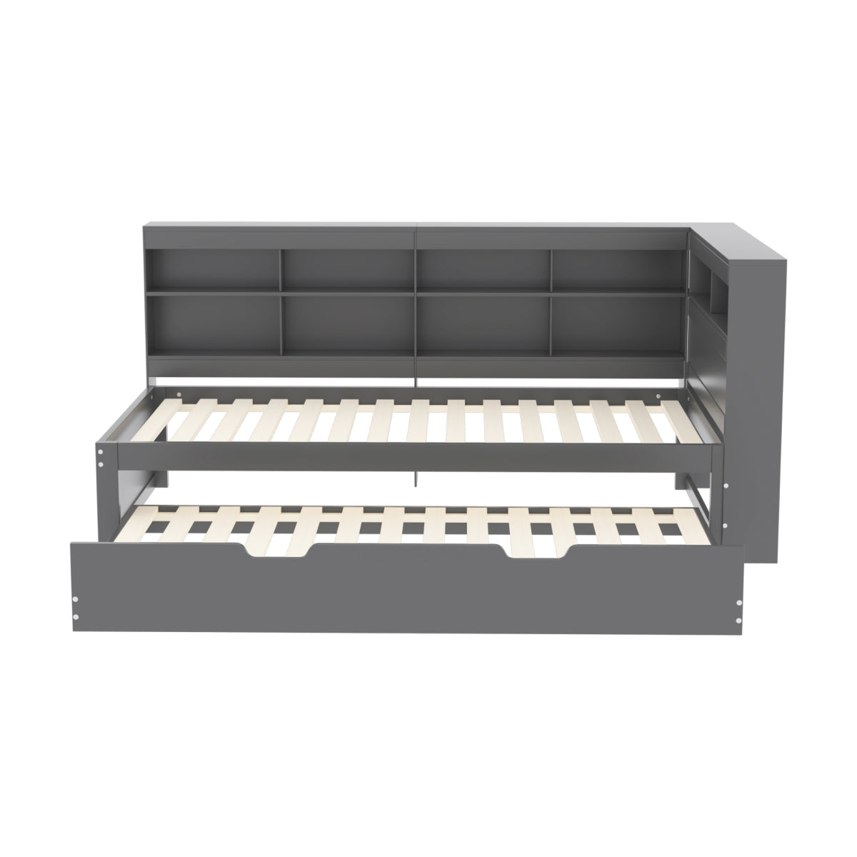 Multifunktions-Schlafsofa 90x200 & 90x190 Ausziehbar - Massivholz Grau mit USB-Anschluss, Stauraum & Ablagefächern - Praktisches Einzelbett, Grau