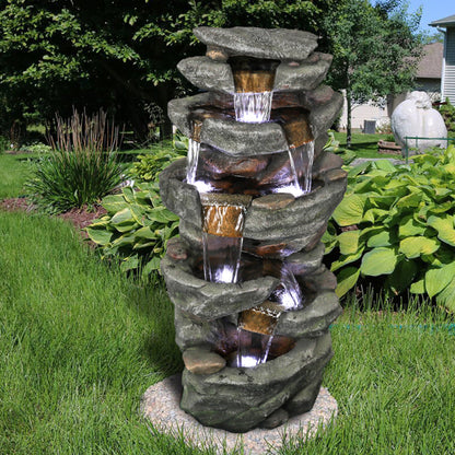 40.5inches High Rocks Outdoor Water Fountain with LED Lights
