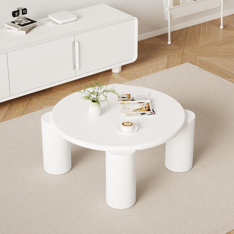 White Cloud Couchtisch, moderner Couchtisch mit 4 stabilen Stützbeinen, kleiner weißer Couchtisch, runde Kante, passt gut in Wohnzimmer, Schlafzimmer, Balkon, Terrasse