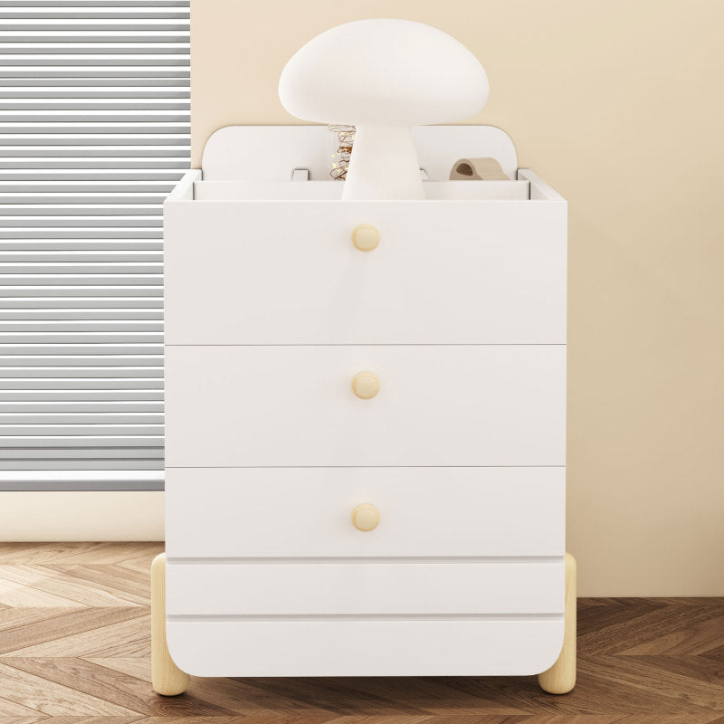 Nachttisch mit 3 Schubladen mit Einlegeböden, Geräuschloses Schubladendesign, Exquisite Holzfarbene Füße, Stauraum im Wohn- und Schlafzimmer, Einzigartige Form und Minimalistisches Design, Weiß