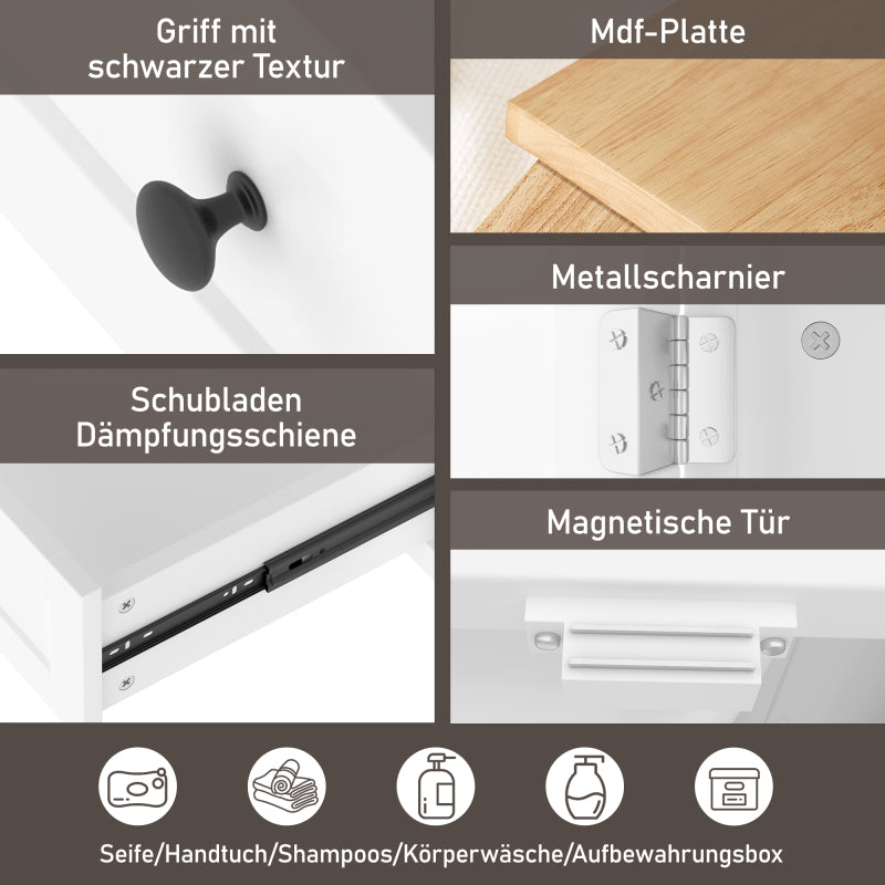 51x46x85cm Bodenstehender Badezimmerschrank mit Waschbe, Waschtisch,komplett lackiert, Türablage, geräuschlose Schublade mit großem Fassungsvermögen, verstellbares Regal, Keramikwaschbecken, weiß
