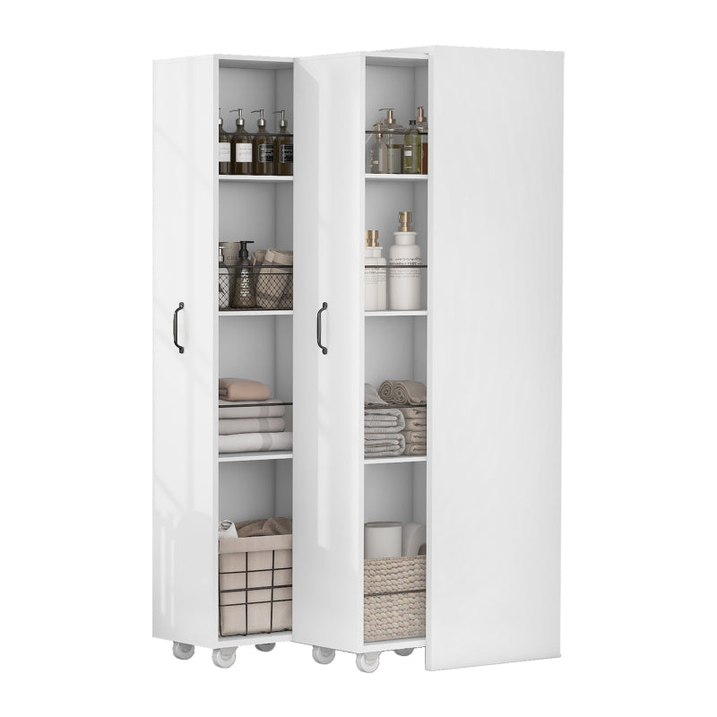 Erweiterbares Bücherregal mit Rollen – 4 Ebenen, Links und rechts austauschbar, MDF, 20 kg Tragkraft pro Ebene, leise Lenkrollen, weiß