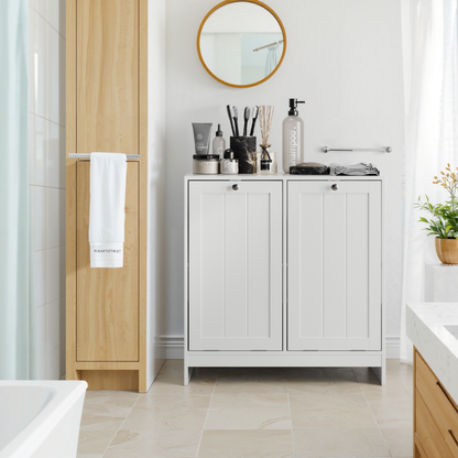 Badezimmer-Wäschekorb-Aufbewahrungsschrank, freistehender Home-Organizer, weiß