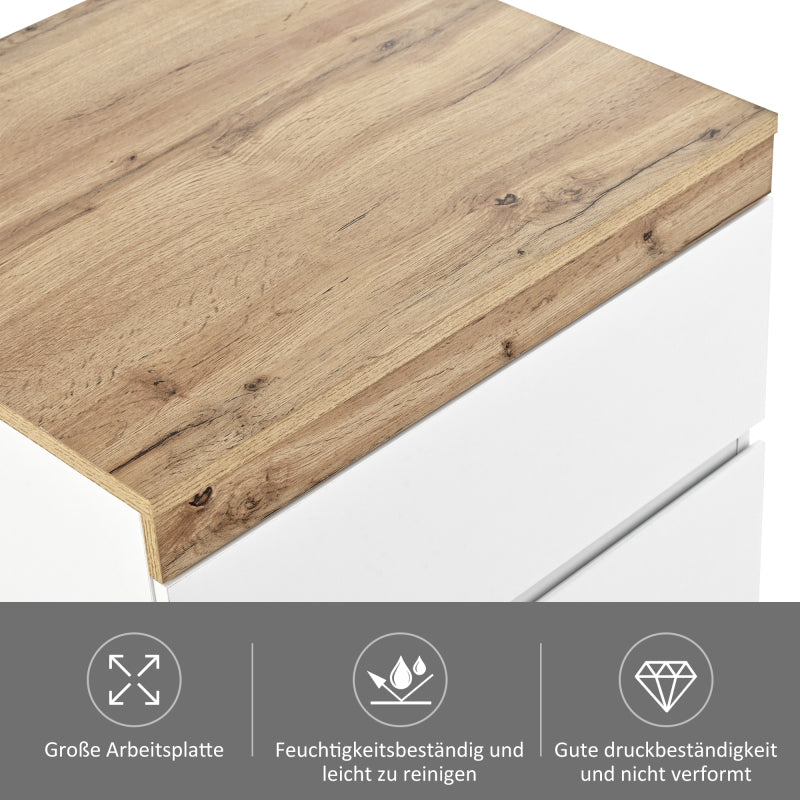 Nachttisch, Nachtschrank mit zwei Schubladen, Nachtkommode, Funktion von Aufbewahrung, für Schlafzimmer, E1-Spanplatte, weiß+oak