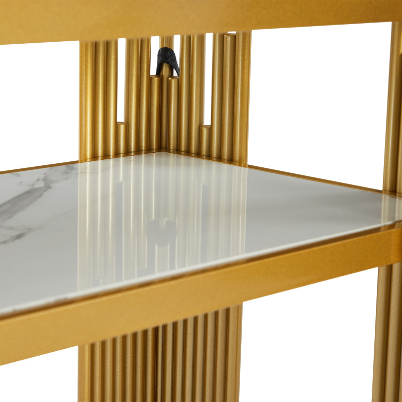 Mid-Century Modern Wohnzimmer Beistelltisch, Konsolentisch, weißer Korpus mit goldenen Beinen, doppellagiges MDF, belastbar bis 40 kg