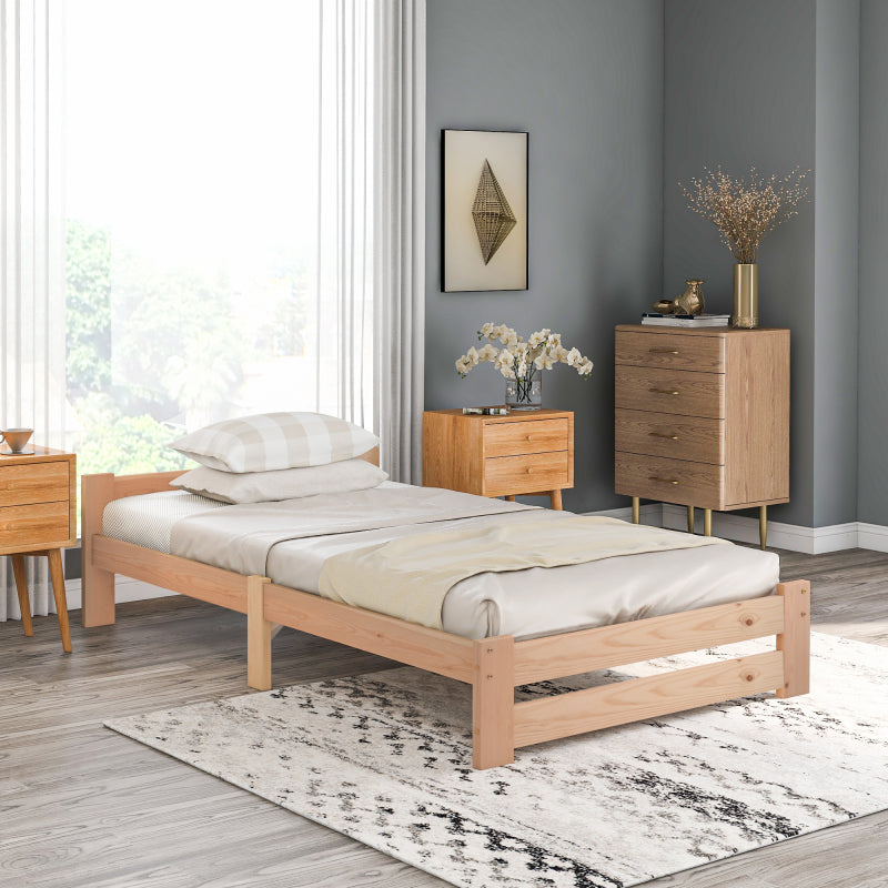 Solide Massivholzbett Futonbett Massivholz Natur Bett aus mit Kopfteil und Lattenrost , Natur (200x90cm)