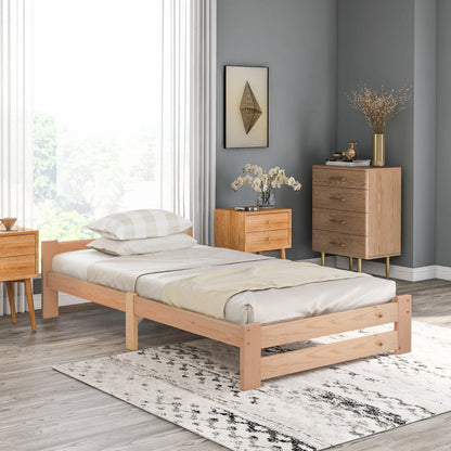 Solide Massivholzbett Futonbett Massivholz Natur Bett aus mit Kopfteil und Lattenrost , Natur (200x90cm)