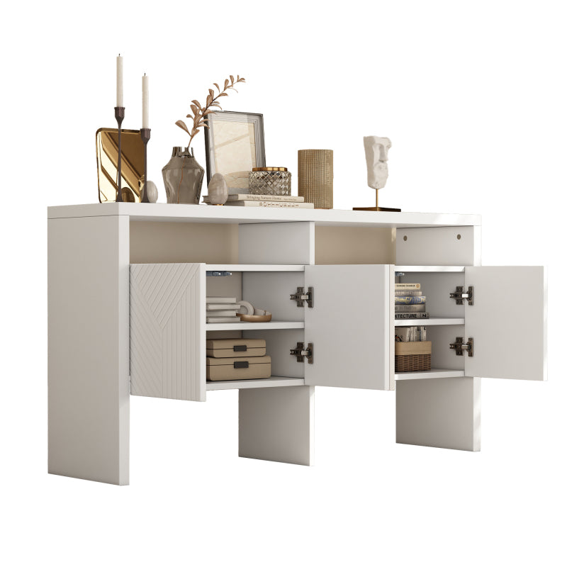 Kommode / Sideboard / Flurschrank mit 2 offenen Fächern und 4 Türen, Weiß
