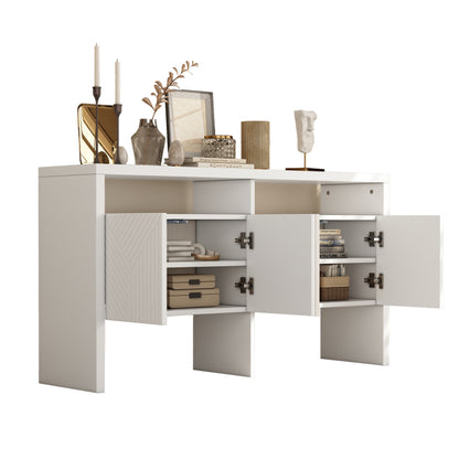 Kommode / Sideboard / Flurschrank mit 2 offenen Fächern und 4 Türen, Weiß