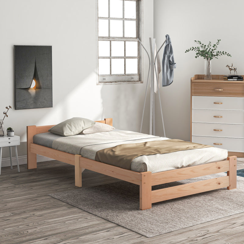 Solide Massivholzbett Futonbett Massivholz Natur Bett aus mit Kopfteil und Lattenrost , Natur (200x90cm)