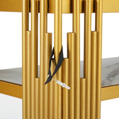 Mid-Century Modern Wohnzimmer Beistelltisch, Konsolentisch, weißer Korpus mit goldenen Beinen, doppellagiges MDF, belastbar bis 40 kg