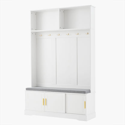 Garderobenständer mit  Schuhbank, Garderobe,  6 Dreifach-Haken,freistehend, platzsparend, für Eingangsbereich,Flur, Weiß