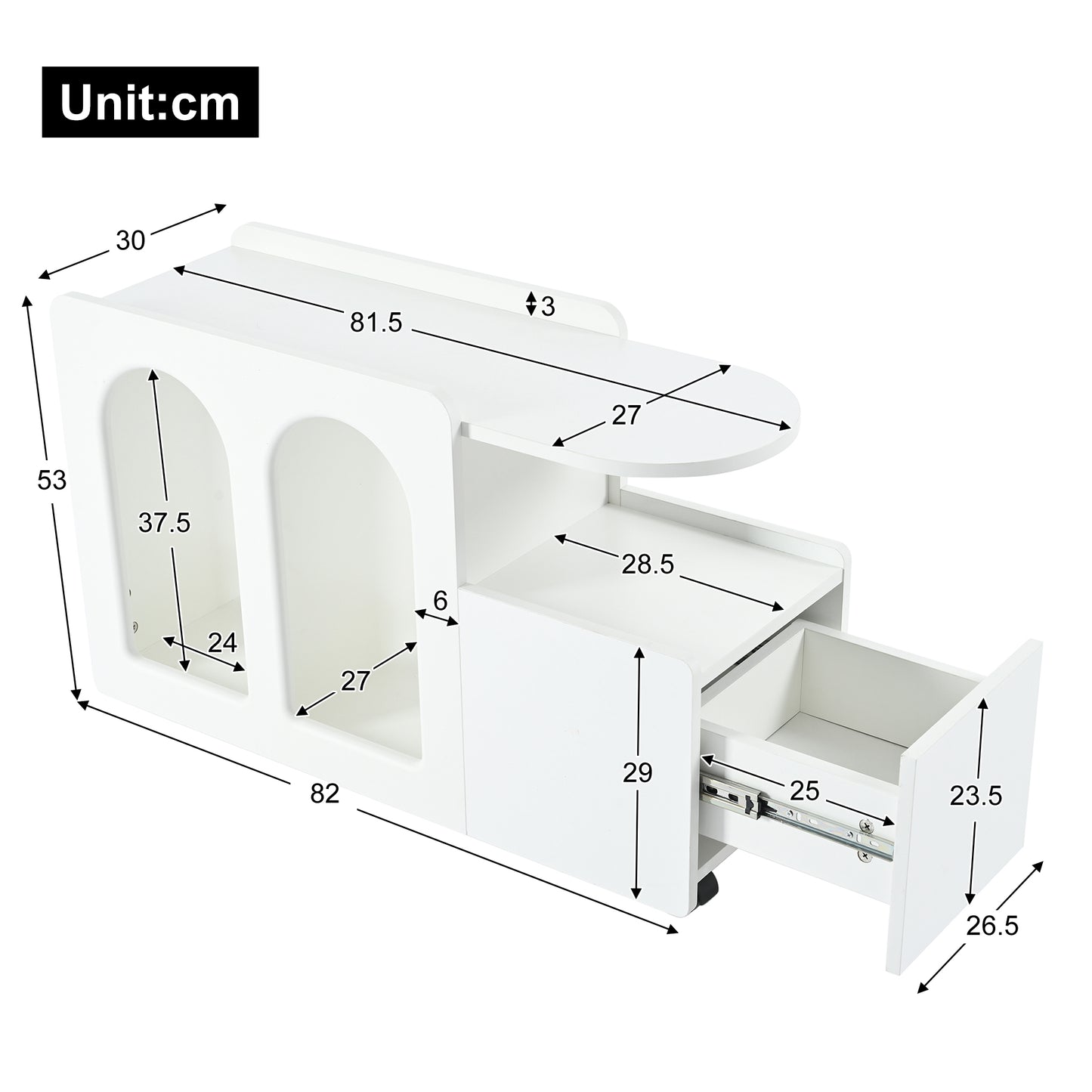 Beistellschrank mit Rollen, vielseitiger Aufbewahrungswagen für Wohnzimmer, Esszimmer und Schlafzimmer, Weißer