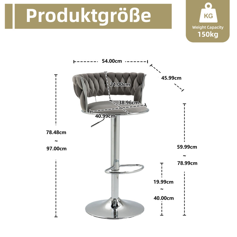 COOLMORE 360 Grad drehbare Barhocker 2 Stück Set höhenverstellbare Stühle mit Fußstütze für Küche, Esszimmer, Insel, Bar, Weinkeller, Büro, Wohnzimmer, Wohnzimmer, Silber, Modern Style, High-End Style