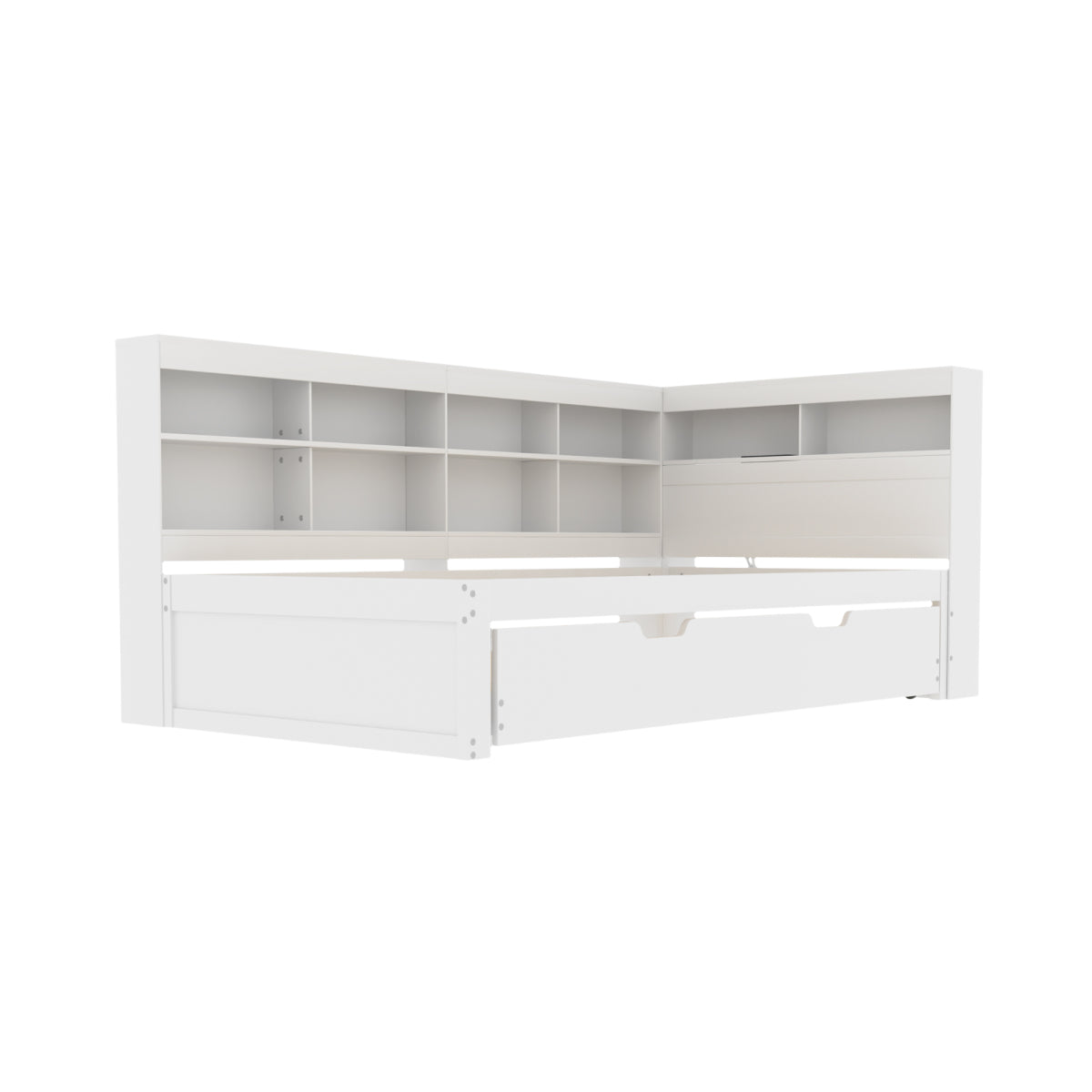 Multifunktions-Schlafsofa 90x200 & 90x190 Ausziehbar - Massivholz Weiß mit USB-Anschluss, Stauraum & Ablagefächern - Praktisches Einzelbett, Weiß