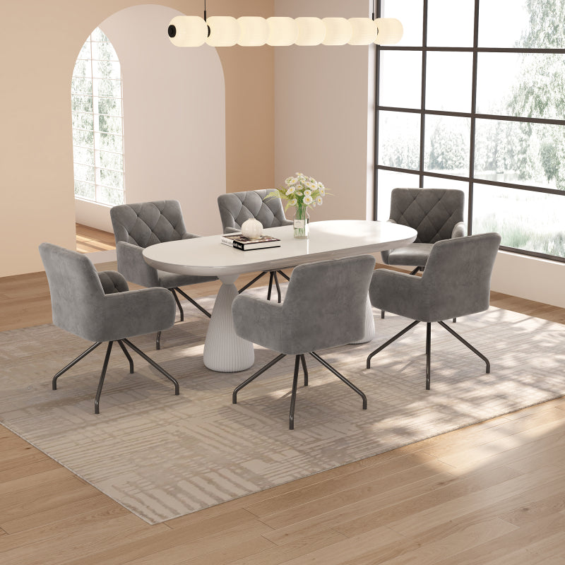 2er Set Esszimmerstühle mit Rautenmuster,Gepolsterter Sessel mit 4 Metallbeinen, Lendenwirbelstütze, Samt,hellgrau