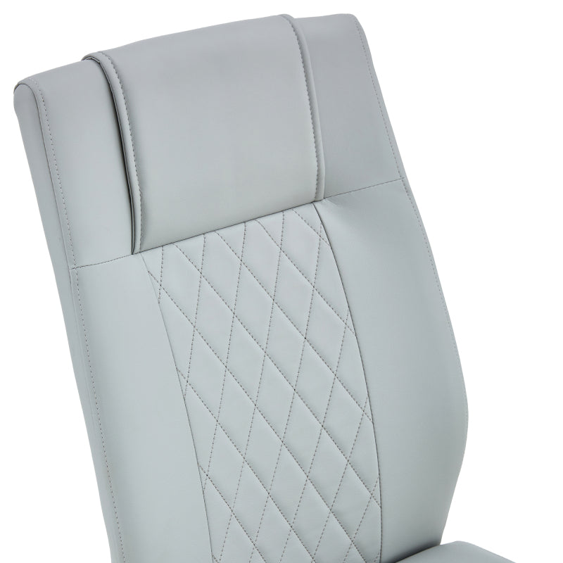 Nordic-Stil hellgrau PU Essstuhl (vier Stühle in einer Kiste) - Rücken mit Gitternäht Design, glänzende silberne Metallbeine