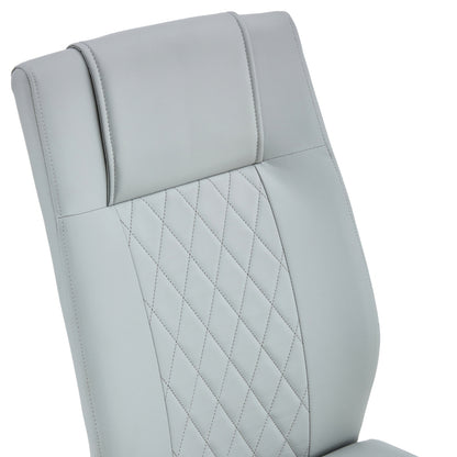 Nordic-Stil hellgrau PU Essstuhl (vier Stühle in einer Kiste) - Rücken mit Gitternäht Design, glänzende silberne Metallbeine