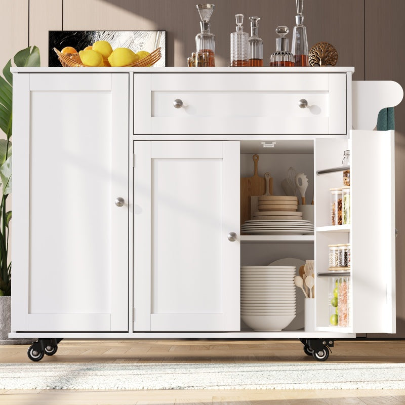 Küchenwagen, herausnehmbarer Speisewagen mit klappbarer Tischplatte, Schranktür mit Snack-Regal, verstellbare Trennwände, 1 Schublade, 4 Räder (2 feststellbar), weiß (105,5*40-60*83cm)