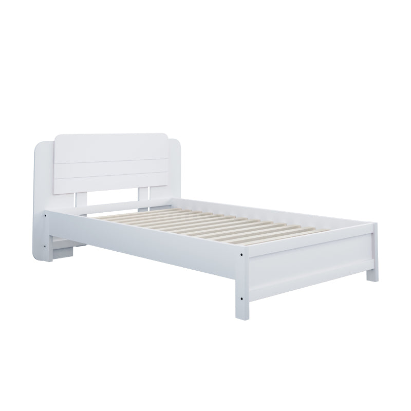 Holzbett 90*200 cm , Einzigartige und Minimalistische Form, Kopfteil mit Liniendesign, Kindereinzelbett, Weiß