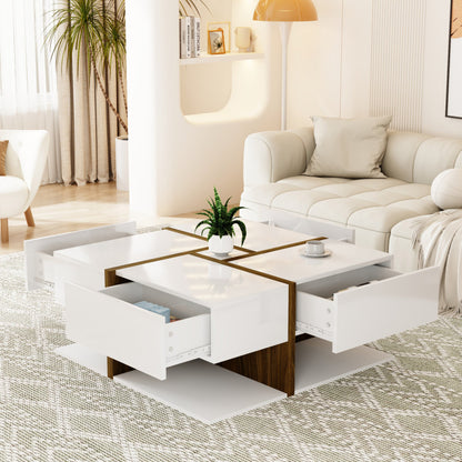 Hochglanz-Couchtisch, Tisch mit 4 Schubladen, einzigartige Farbabstimmung und Liniendesign, Stauraum unten. 78*78*34,8cm