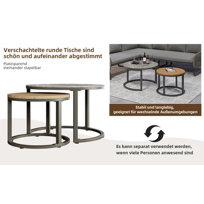 Gartenmöbel-Set für 6-7 Personen, Outdoor-Lounge-Set, Rattan-Handwerk, mit zwei Tischen, mit verzinktem Eisengestell, verstellbare Beine, inklusive aller Sitz- und Rückenkissen, grau