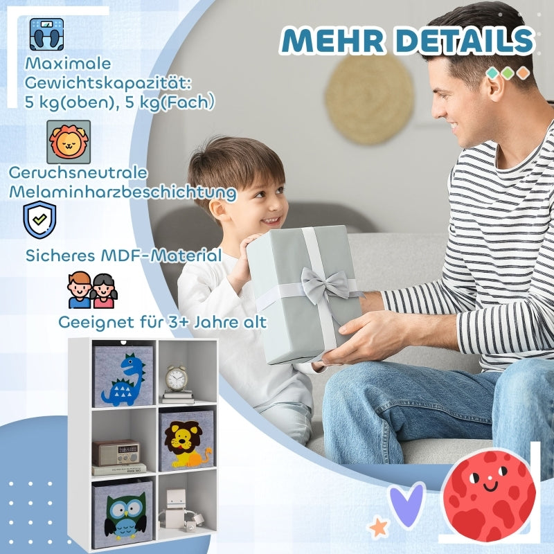 Kinderregal Kinder Bücherregal mit 3 Aufbewahrungsboxen Spielzeugregal Kinderzimmer Regal für Kinderzimmer Weiß+Grau