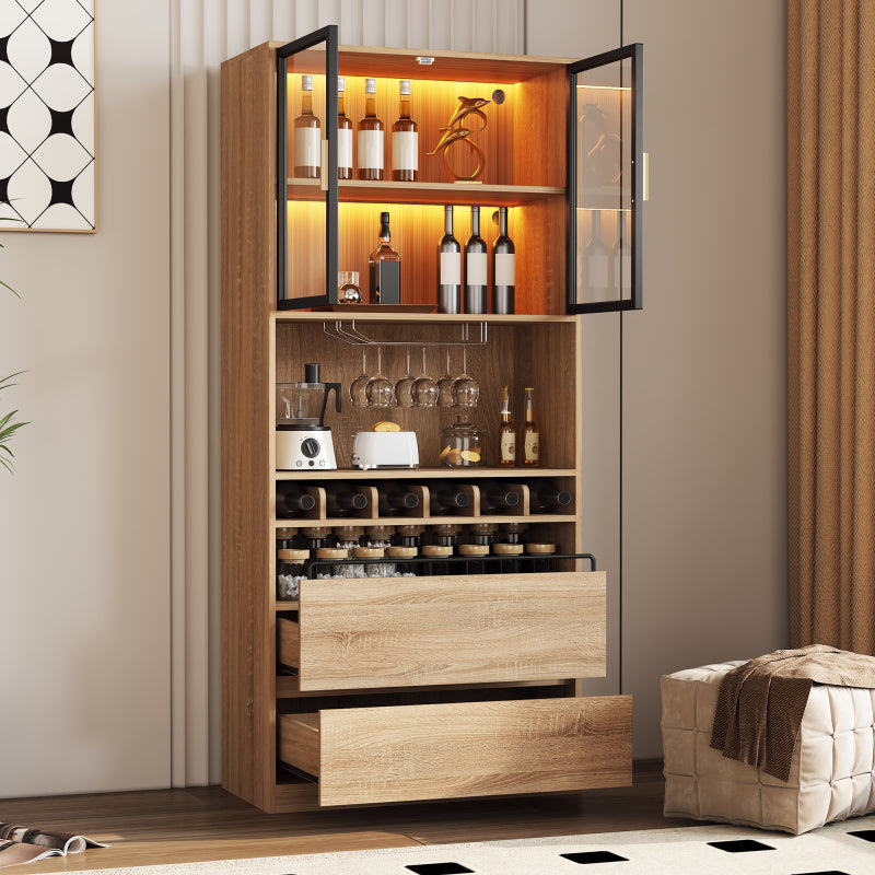 Badezimmerschrank,Spirituosenschrank,Vitrine Vitrinenschrank mit Glastüren und Beleuchtung 180 CM