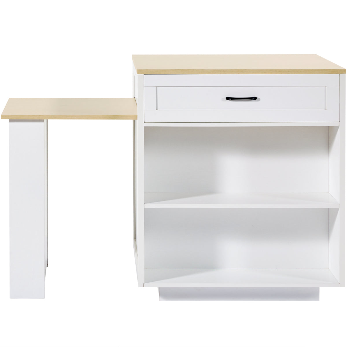Bartisch ausziehbar 133-202cm, Kücheninsel mit Marmor-Optik & Stauraum, Esstisch für 2-6 Personen, Küchenwagen mit Schubladen & Regalen, Weiß