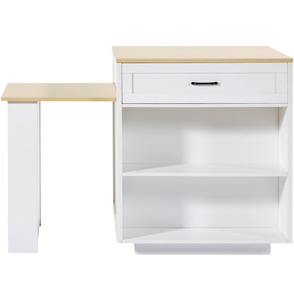 Bartisch ausziehbar 133-202cm, Kücheninsel mit Marmor-Optik & Stauraum, Esstisch für 2-6 Personen, Küchenwagen mit Schubladen & Regalen, Weiß