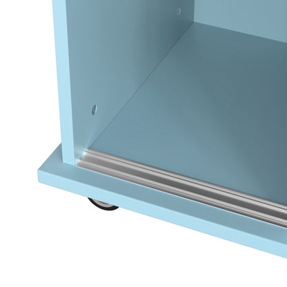 Esswagen/Anrichte, 112x40(70)x94 cm, Blau, Klappbare Massivholzoptik-Arbeitsplatte, mit Ablagetür, Rollen & Auswechselbaren Massivholzfüßen, für Küche & Esszimmer