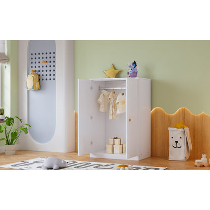 Kleiner Kleiderschrank mit Stange, 2-türiger Kleiderschrank, Schlafzimmer, Wohnzimmer, Kinderkleiderschrank, MDF, Weiß