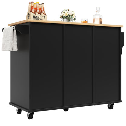 Moderne Kücheninsel (127×46×91,5cm) Küchenschrank Essschrank mit Holzmaserung Esswagen mit multifunktionalem Stauraum und herausnehmbaren Trennwänden, schwarz