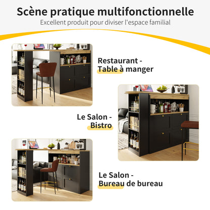Um 360° drehbarer Bartisch (Hauptkörper 105 x 39 x 102 cm), mit 4 Schubladen und offenen Ablagen, geeignet für Esszimmer/Arbeitszimmer/Wohnzimmer usw
