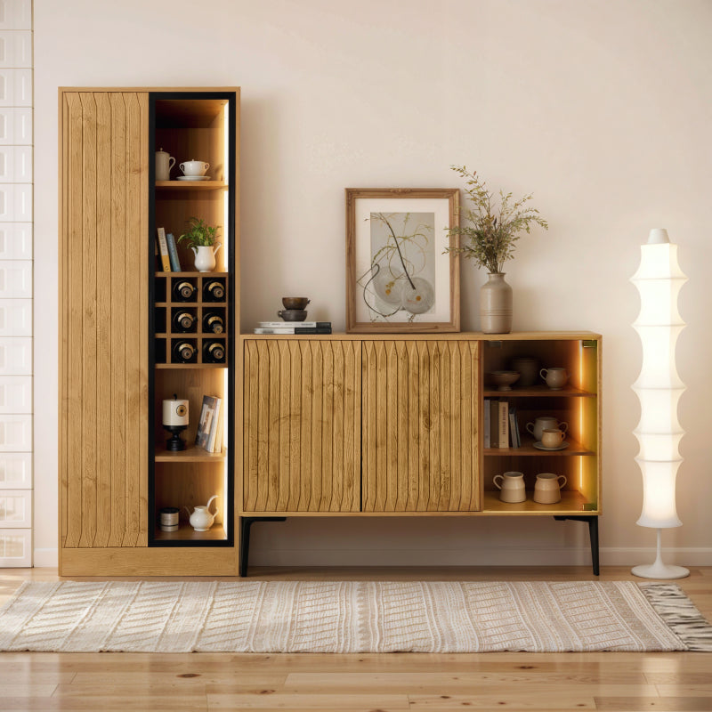 Badezimmerschrank, mittel, mit Lichtleiste, 73 cm breit, mit 2 großen Schubladen und 2 Türen, Glastür