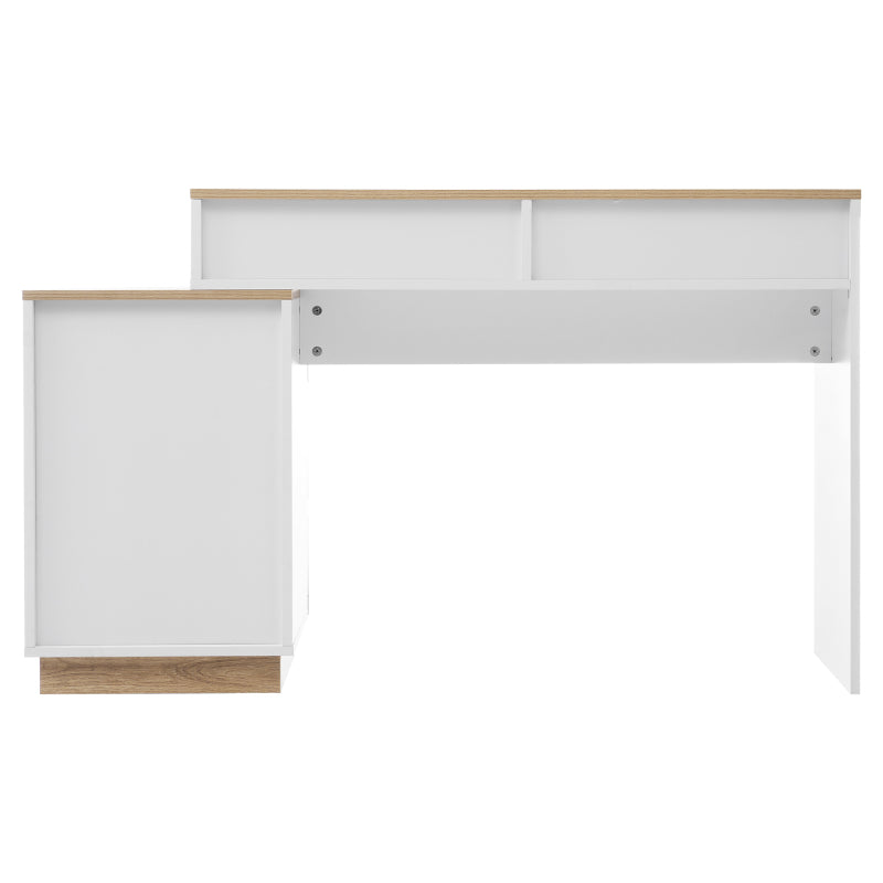 Schreibtisch mit 5 Schubladen,Frisiertisch, Funktion von Aufbewahrung, für Schlafzimmer , E1-Spanplatte, weiß+oak